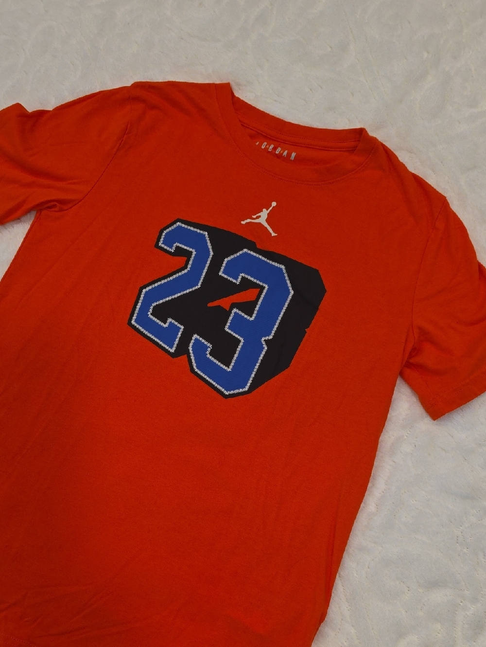 Jordan Orange Short Sleeve Tee with Blue & Black 23 Graphic